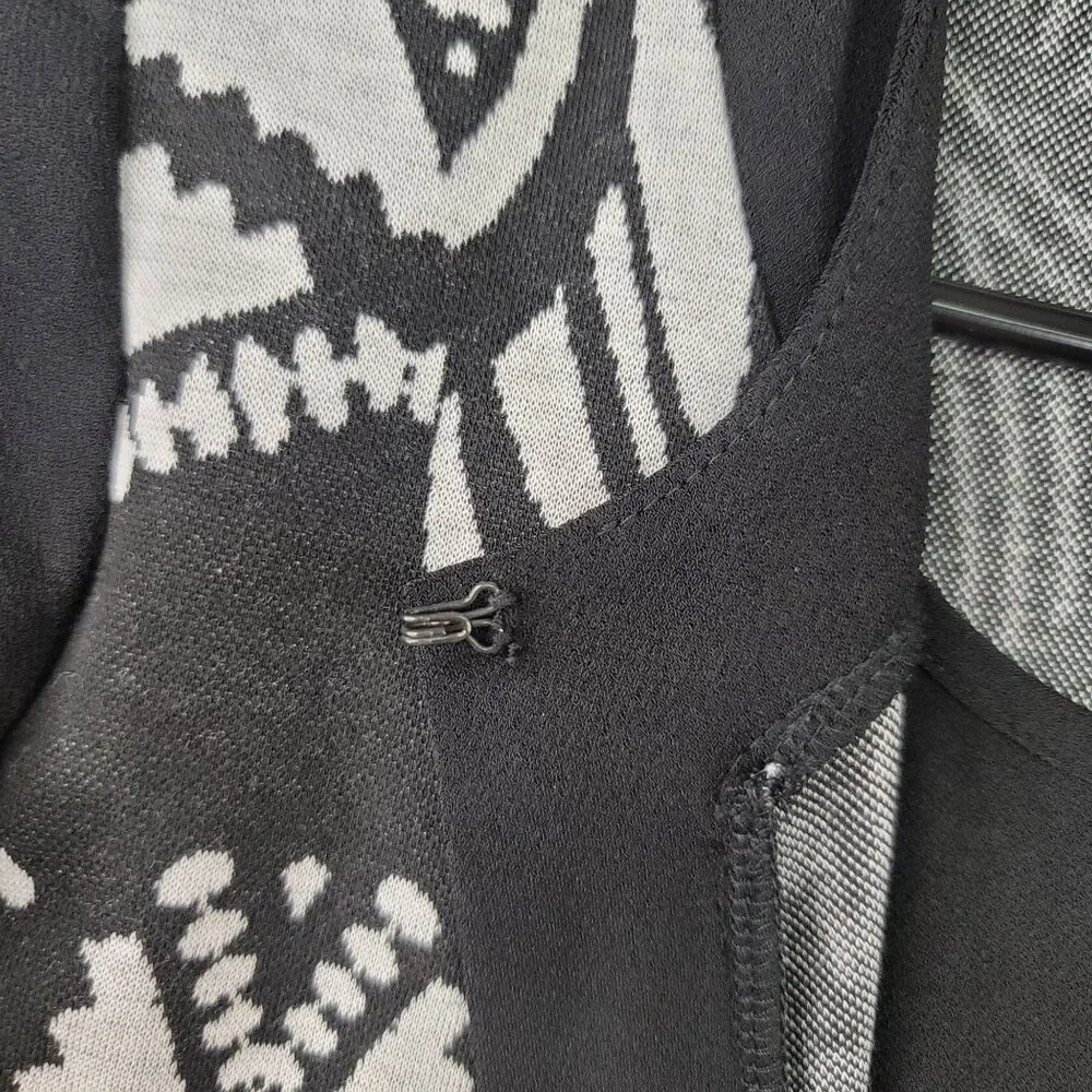 Vintage Libra Open Front Cardigan S Black White Geometric Artsy 90s Monochrome
